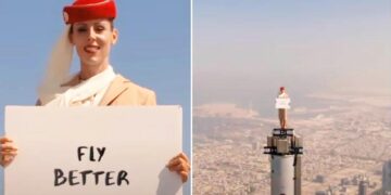 ಜಗತ್ತಿನ ಉತ್ತುಂಗದ ಸ್ಥಳದಲ್ಲಿ ಮಹಿಳೆಯ ಜಾಹಿರಾತು