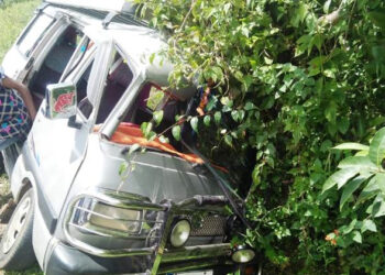 ಹೊಂಡಕ್ಕೆ ಬಿದ್ದ ಓಮಿನಿ: ಕೊಟ್ಟಿಗೆಹಾರದ ಸಮೀಪ ಪ್ರಯಾಣಿಕರು ಪ್ರಾಣಾಪಾಯದಿಂದ ಪಾರು