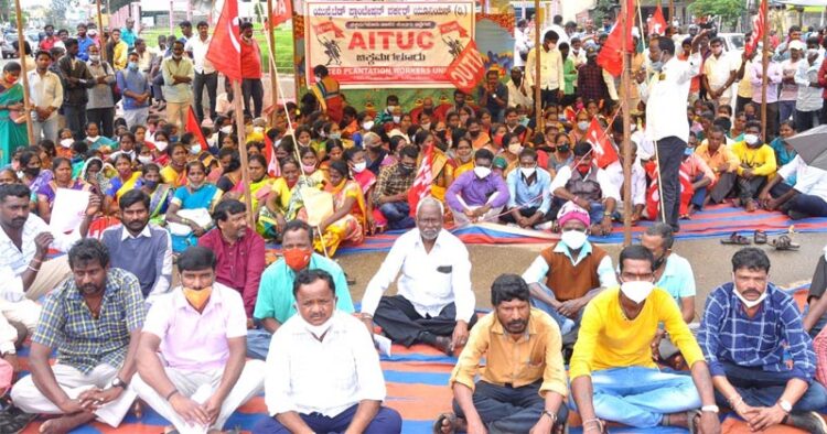 Plantation workers protest demanding various demands